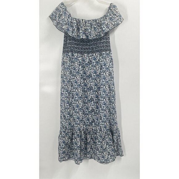 Zara Blue Floral Off Shoulder Maxi Dress Cottagecore Sz XL Smocked Coastal Chic - Picture 5 of 6